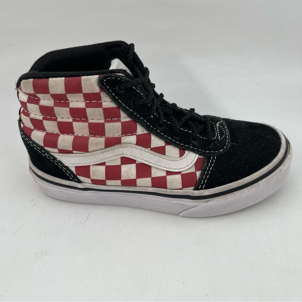 Vans Unisex Kids SK8 Hi-SZ 11C-Red White Checkerboard Black Hi Top Sneakers